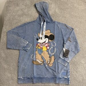 Loungefly Disney Western Mickey Mouse Unisex Hoodie Sz L Blue Cowboy Sweatshirt